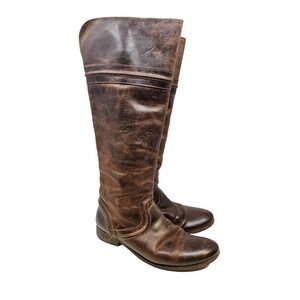 Frye 8 Jane 14L Dark Brown Leather Stitch Flat Tall Boot Coastal Cowgirl Boho